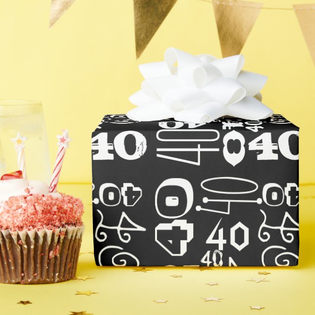 40th Birthday Black Typographic Wrapping Paper (Birthday Party)
