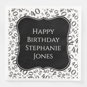 40th Birthday Black/White Bracket Number Pattern Napkin
