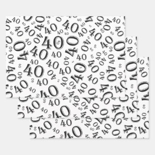 40th Birthday Black/White Random Number Pattern 40 Wrapping Paper Sheet