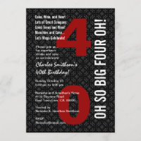 40th Birthday Black White Red BIG FOUR OH!