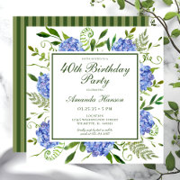 40th Birthday Blue Hydrangeas Script