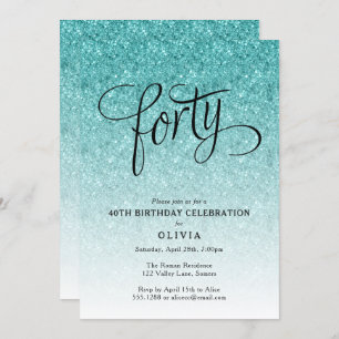 40th Birthday Blue Ombre Glitter Invitation