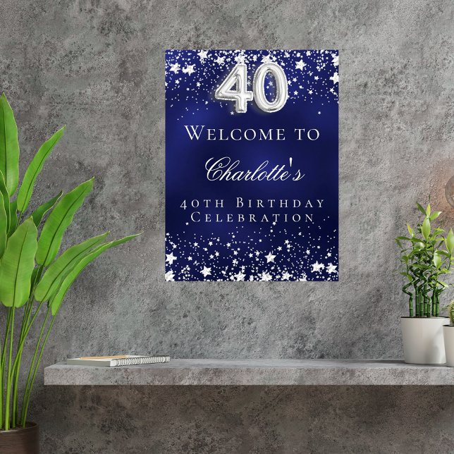 40th Birthday blue silver stars welcome party Poster (Creator Uploaded)