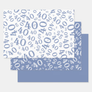 40th Birthday Blue & White Number Pattern 40 Wrapping Paper Sheet