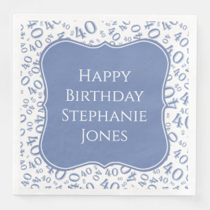 40th Birthday Blue/White Random Pattern 40 Napkin