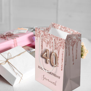 40th birthday blush pink glitter drips rose gold medium gift bag