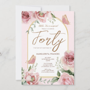 40th Birthday Blush Pink Watercolor Floral Roses Invitation