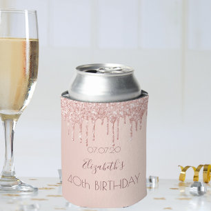 40th birthday blush rose gold glitter drips name can cooler