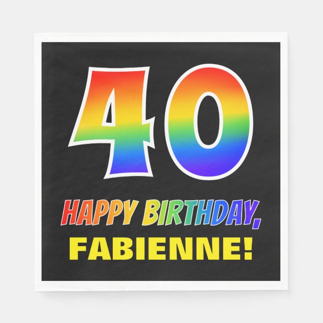 40th Birthday: Bold, Fun, Simple, Rainbow 40 Napkin (Front)