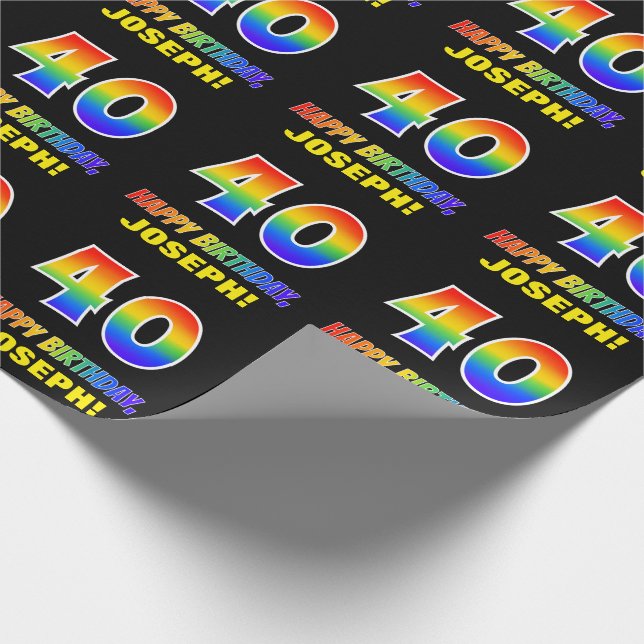 40th Birthday: Bold, Fun, Simple, Rainbow 40 Wrapping Paper (Corner)