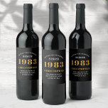 40th Birthday Born 1983 Add Name Black Gold<br><div class="desc">Personalised Birthday add your name and year wine label. Edit the name and year with the template provided. A wonderful custom birthday party accessory. More gifts and party supplies available with the "setting standards" design in the store.</div>
