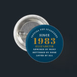 40th Birthday Born 1983 Add Name Blue Gold 3 Cm Round Badge<br><div class="desc">Personalized Birthday add your name and year badge. Edit the name and year with the template provided. A wonderful custom birthday party accessory. More gifts and party supplies available with the "setting standards" design in the store.</div>