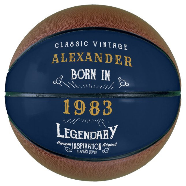 40th Birthday Born 1983 Add Name Legend Blue Gold Basketball (Front)