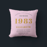 40th Birthday Born 1983 Add Name Pink Gray Cushion<br><div class="desc">Personalized Birthday add your name and year throw pillow. Edit the name and year with the template provided. A wonderful custom pink birthday home decor cushion. More gifts and party supplies available with the "setting standards" design in the store.</div>