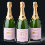 40th Birthday Born 1983 Add Name Pink Gray Sparkling Wine Label<br><div class="desc">Personalized Birthday add your name and year sparkling wine label. Edit the name and year with the template provided. A wonderful custom pink birthday party item. More gifts and party supplies available with the "setting standards" design in the store.</div>