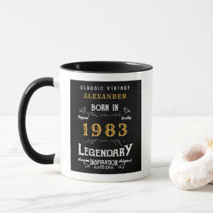 40th Birthday Born 1983 Retro Black Personalised Mug