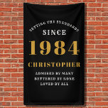 40th Birthday Born 1984 Add Name Black Gold Banner<br><div class="desc">40th Birthday Party Wall Banner - Customisable Black and Gold Decorative Piece. Celebrate an impressive milestone with our 40th Birthday Party Wall Banner. This one-of-a-kind black and gold banner is not just a decoration, it's a statement piece. Customisable to your preferences, it's an elegant and fun way to mark the...</div>
