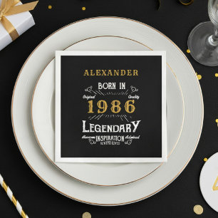 40th Birthday Born 1986 Black Gold Retro Vintage Napkin
