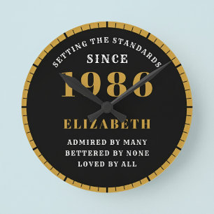 40th Birthday Born 1986 Black Gold Round Clock