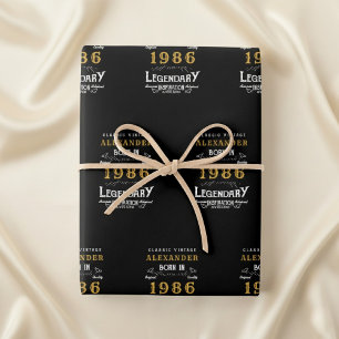 40th Birthday Born 1986 Legend Vintage Black Wrapping Paper Sheet