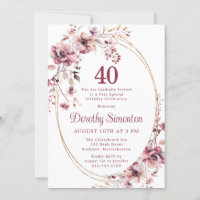 40th Birthday Burgundy Blush Pink Wildflower