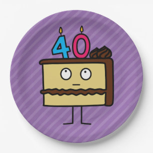 40th Birthday Cake with Candles Paper Plate