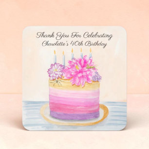 40th Birthday Cake with Dahlia and Garden Insect   Square Sticker