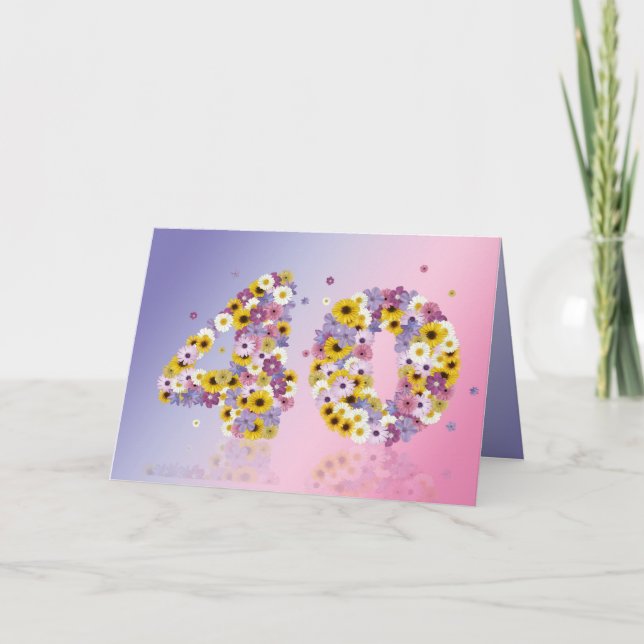 40th birthday card with flowery letters (Front)