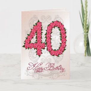 40th birthday card with roses and leaves