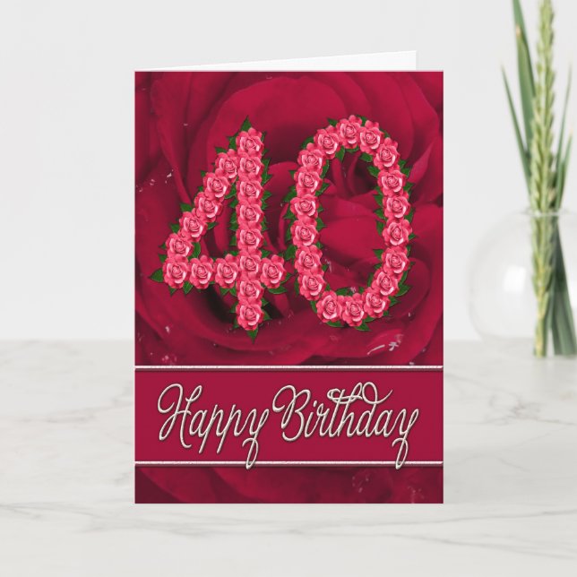 40th birthday card with roses and leaves (Front)