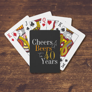 40th Birthday Cheers and Beers Black Gold Party Playing Cards