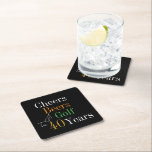 40th Birthday Cheers and Beers Golf Black and Gold Square Paper Coaster<br><div class="desc">This is a cool and modern, 40th birthday, golf party design. It is a simple, minimal design, in classic black and gold typography with pops of orange and green. Perfect for a cool and fun, golf and beer themed, 40th birthday party. This design is fully customisable, simply use the personalise...</div>