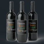 40th Birthday Cheers and Beers Golf Black and Gold Wine Label<br><div class="desc">This is a cool and modern, 40th birthday, golf party design. It is a simple, minimal design, in classic black and gold typography with pops of orange and green. Perfect for a cool and fun, golf and beer themed, 40th birthday party. This design is fully customisable, simply use the personalise...</div>