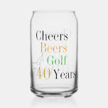 40th Birthday Cheers and Beers Golf Can Glass<br><div class="desc">This is a cool and modern, 40th birthday, golf party design. It is a simple, minimal design, in classic black and gold typography with pops of orange and green. Perfect for a cool and fun, golf and beer themed, 40th birthday party or birthday gift. This design is fully customisable, simply...</div>