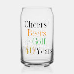 40th Birthday Cheers and Beers Golf Can Glass<br><div class="desc">This is a cool and modern, 40th birthday, golf party design. It is a simple, minimal design, in classic black and gold typography with pops of orange and green. Perfect for a cool and fun, golf and beer themed, 40th birthday party or birthday gift. This design is fully customisable, simply...</div>