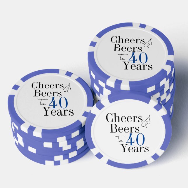 40th Birthday Cheers and Beers Party Blue Poker Chips (Stack)