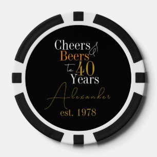 40th Birthday Cheers and Beers Personalised Name Poker Chips