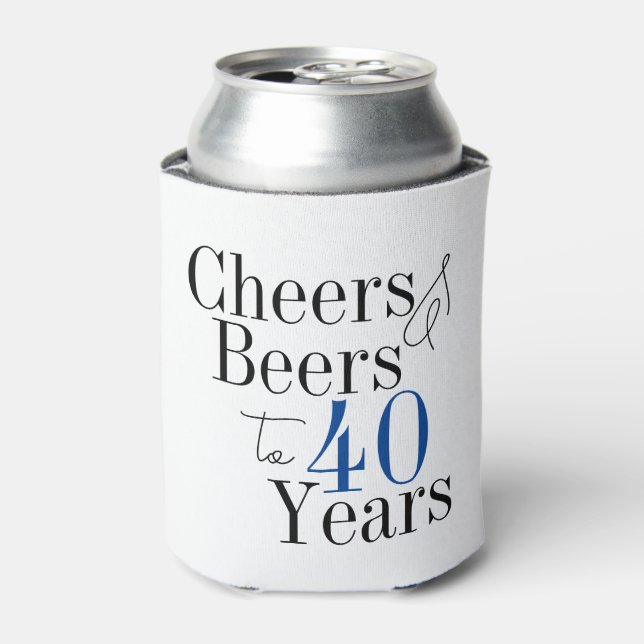 40th Birthday Cheers and Beers Simple Party Can Cooler (Can Front)