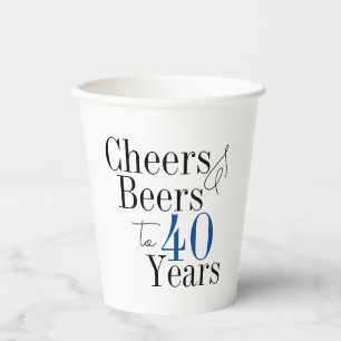 40th Birthday Cheers and Beers Simple Party Paper Cups