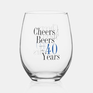 40th Birthday Cheers and Beers Simple Party Stemless Wine Glass