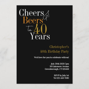 40th Birthday Cheers and Beers to 40 Years Party Invitation
