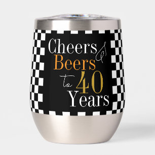 40th Birthday Cheers Beers Black and White Check