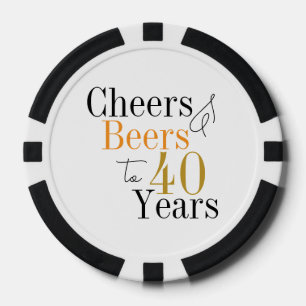 40th Birthday Cheers Beers Black and White Party Poker Chips