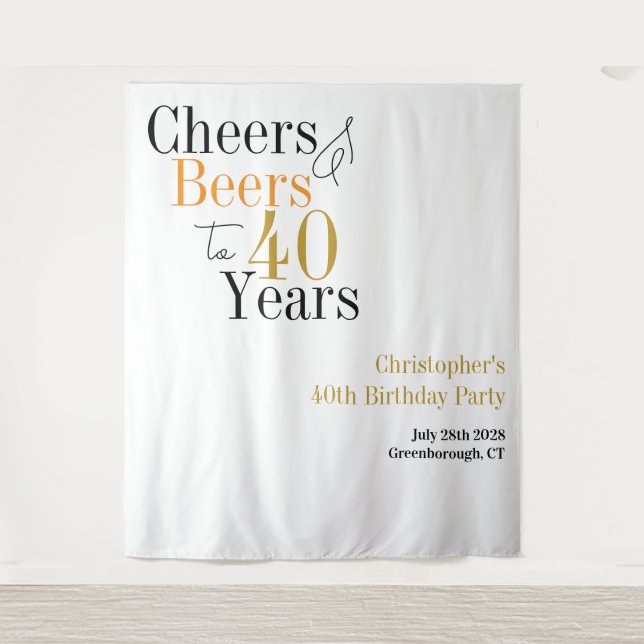 40th Birthday Cheers Beers Minimal Backdrop Tapestry (Front)