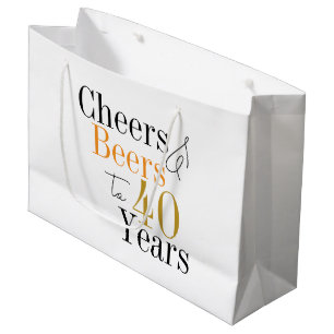 40th Birthday Cheers Beers Minimal Party Large Gift Bag