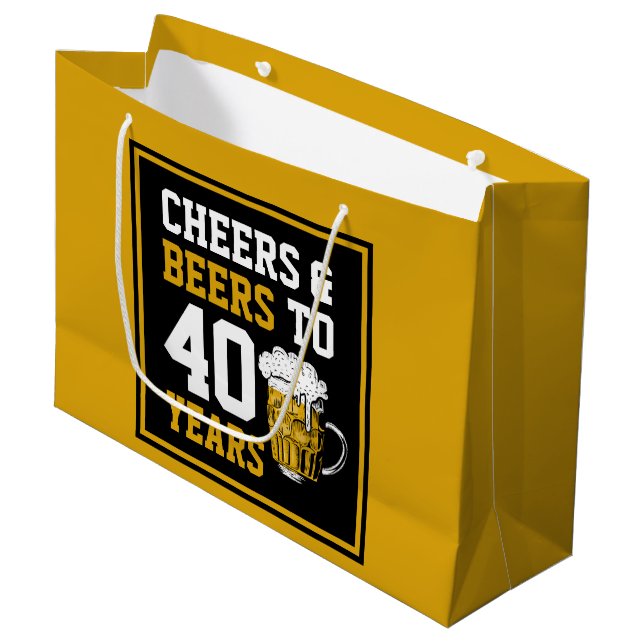 40th Birthday Cheers & Beers to 40 Years Large Gift Bag (Front Angled)
