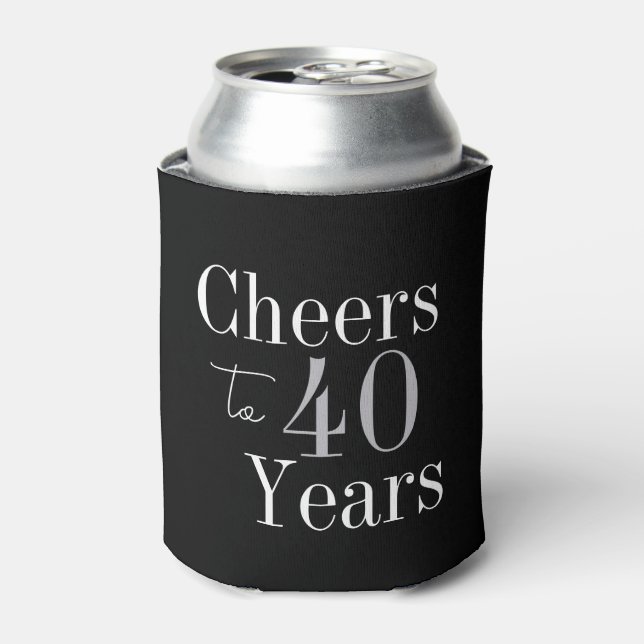 40th Birthday Cheers Black Silver Party Favour Can Cooler (Can Front)