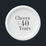 40th Birthday Cheers to 40 Years Black White Party Paper Plate<br><div class="desc">This is a stylish, 40th birthday party design. It is a simple, minimal typography design, in classic black and white. Perfect for a fun and cool 40th birthday party. This design is fully customisable, simply use the personalise this button to change the age, or the rest of the text, or...</div>