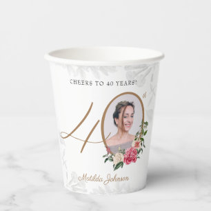 40th Birthday Cheers to 40 years Custom Photo  Paper Cups