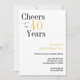 40th Birthday Cheers to 40 Years Minimal Party Invitation